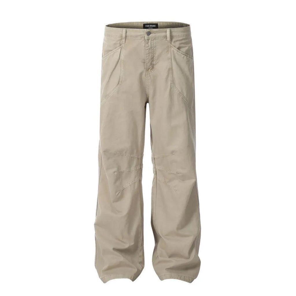 Men's brown straight-leg trousers with non-iron cotton fabric and wide-leg design