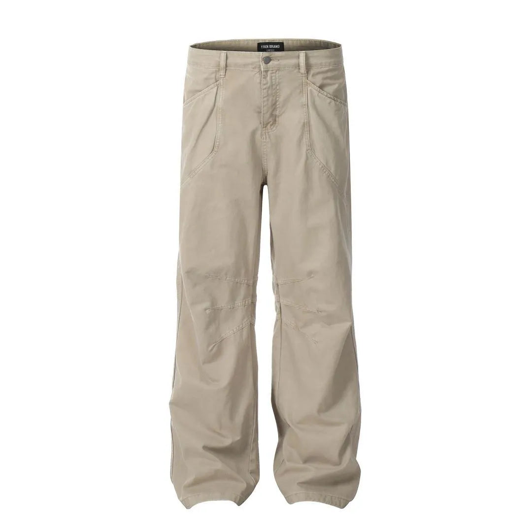 Men's brown straight-leg trousers with non-iron cotton fabric and wide-leg design