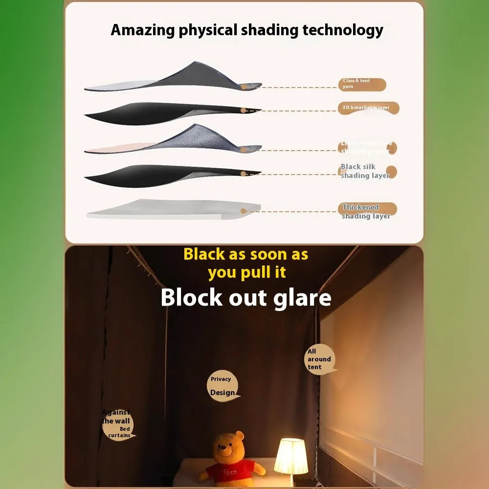 Integrated mosquito net bed curtain for 0.9m beds in gentleman grey with light blocking design