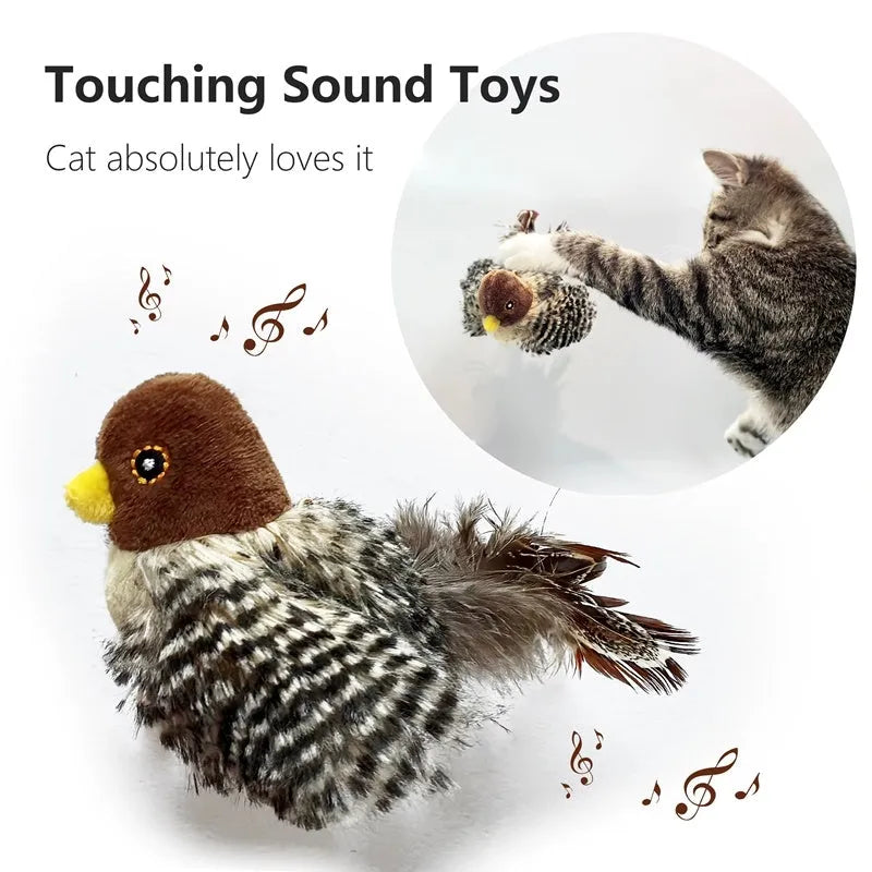 Interactive cat toy electric squeaky simulation bird plush with feather catnip for kittens