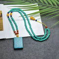 Turquoise mesh flower lucky pendant on adjustable ball bead necklace chain