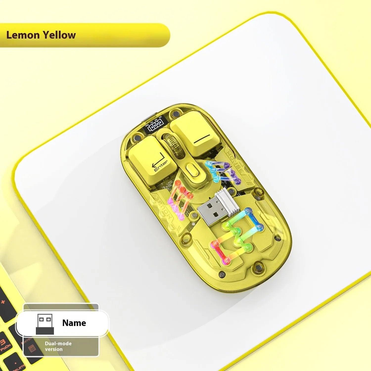 Custom mechanical keyboard and wireless mouse in selected colour option with backlight illumination.