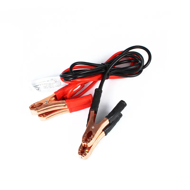 Car battery emergency jump-start cable kit with black and red clips on 2 metre cables