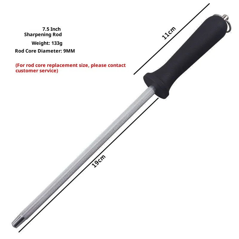 High carbon steel sharpening steel rod for kitchen knives, available in styles 1-8