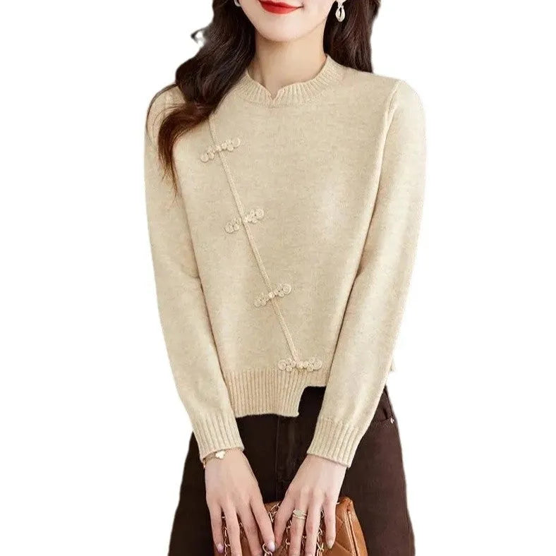 Red thickened knit sweater with irregular temperament design, long sleeves, and regular fit in cherry red