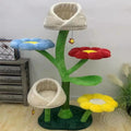 Beige flower cat climbing frame with nest platform and grasping board, 162cm tall, iron and plush construction