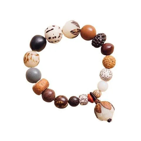 Handmade geometric Bodhi seed bead bracelet for 16cm wrist.