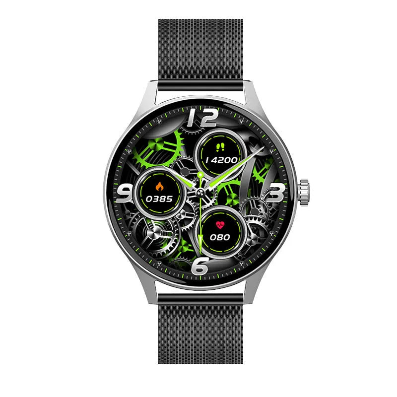 Smart watch with AMOLED screen for blood sugar and heart rate monitoring in various band colours and materials