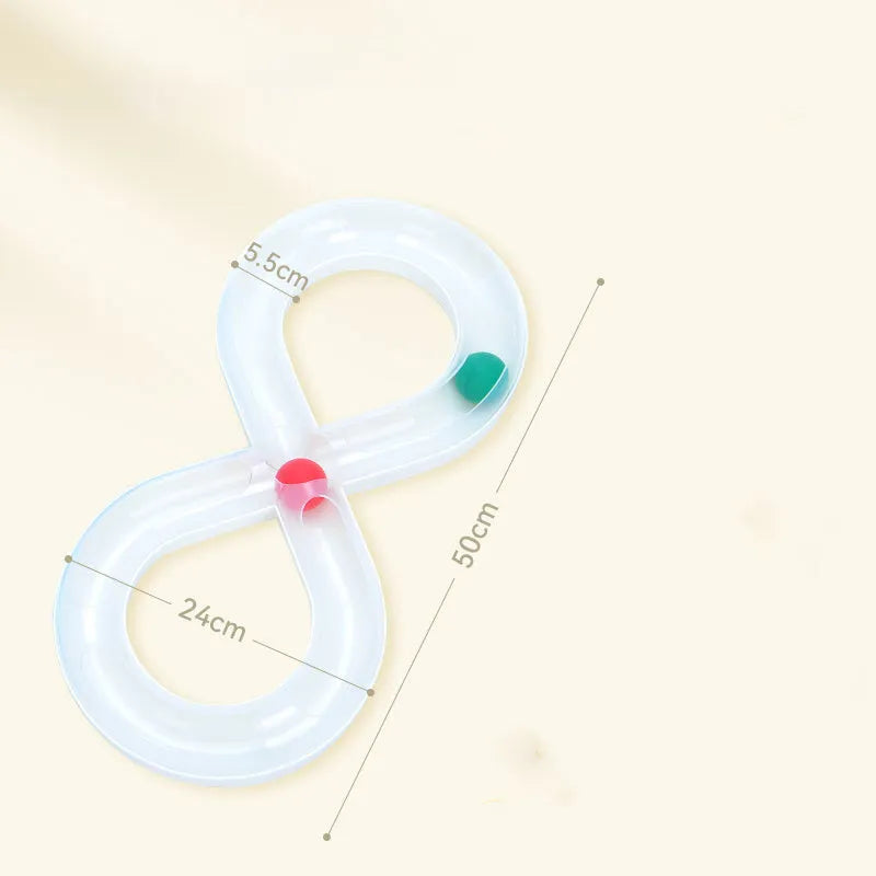 Cat turntable toy with ball track and teasing stick, blue or white colour options