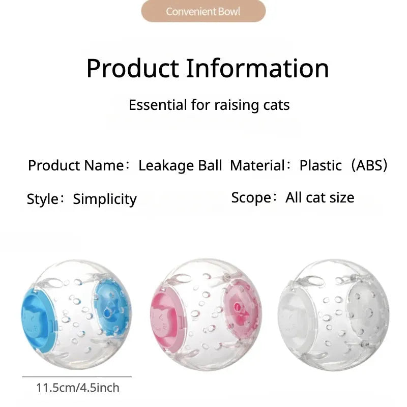 Blue slow feeding ball toy for cats and small dogs, 11.5cm diameter, made from ABS plastic