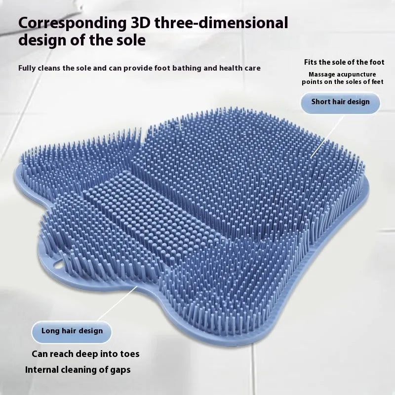 Blue silicone bath massage mat with textured surface for grip and skin stimulation