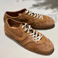 Genuine leather retro women's sneakers in brown, low top flat heel casual shoes