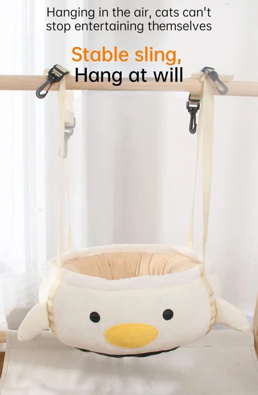 Green chick-shaped cat bed that can be used flat or hung as a hammock for a small cat.