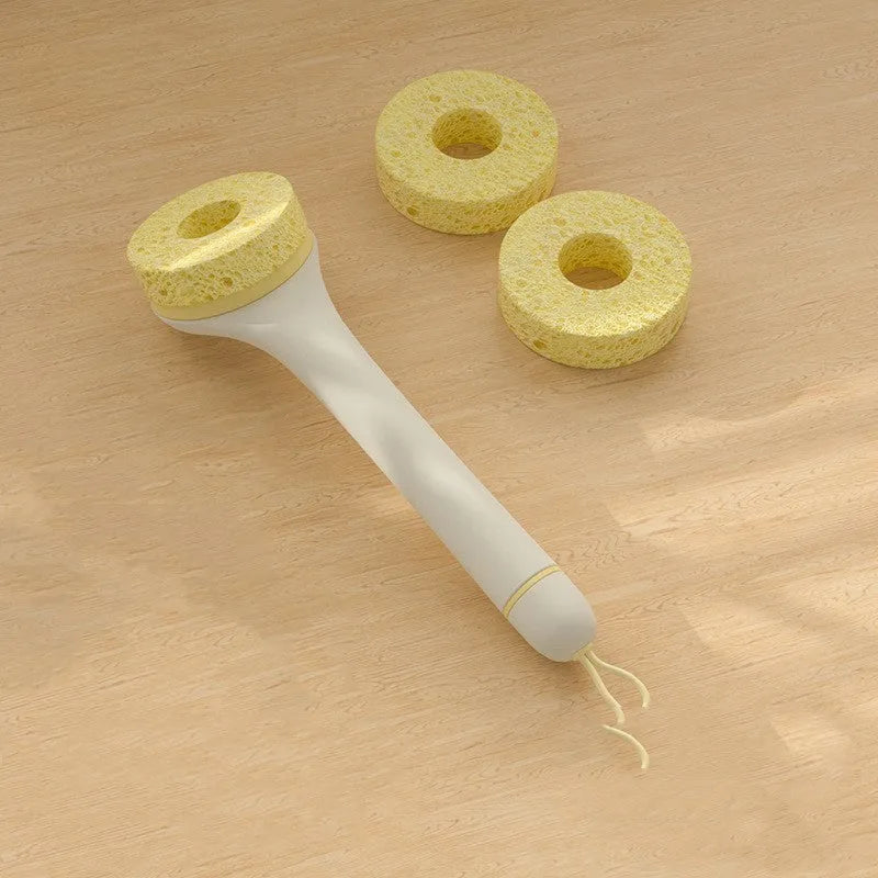 Wood pulp sponge cleaning brush with PP handle and peeling knife, shown with three or six brush heads