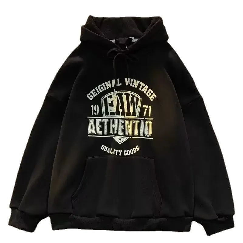 Fashion letters printed hoodie men casual cotton top dark gray