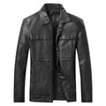 Men's slim lapel artificial leather jacket in black, side pockets, spring autumn outerwear