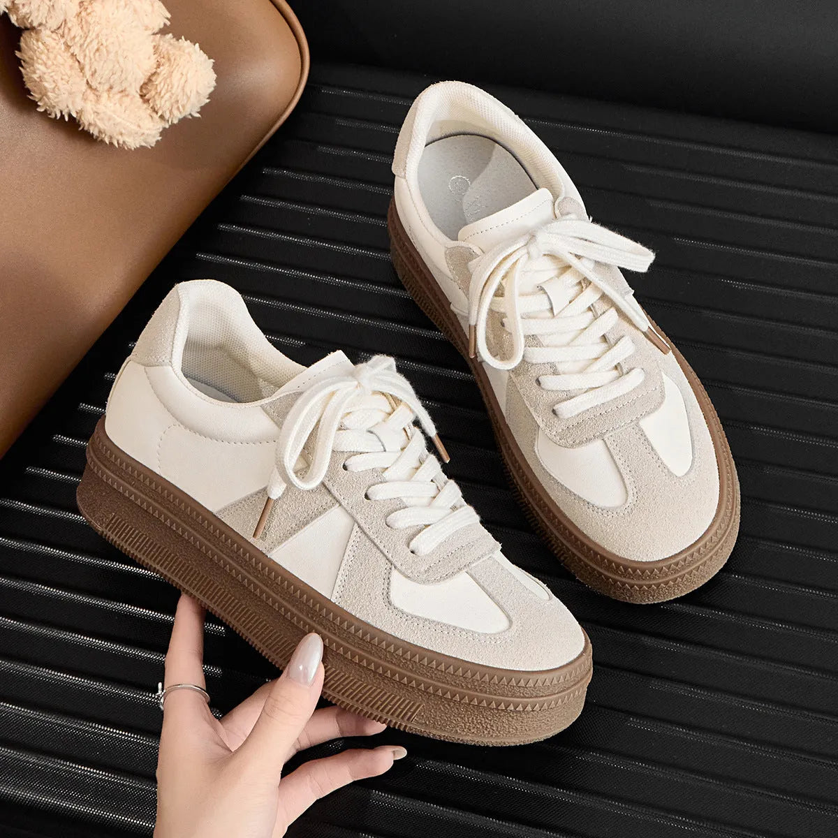 Retro round toe casual sports board shoes with cross shoulder straps, shown in Milky White.