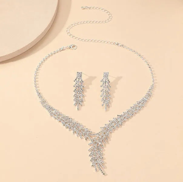 Claw chain rhinestone necklace earring bracelet set with round stones electroplated finish women European American style