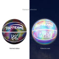 Holographic luminous reflective basketball size 7 with fluorescent design on PU surface