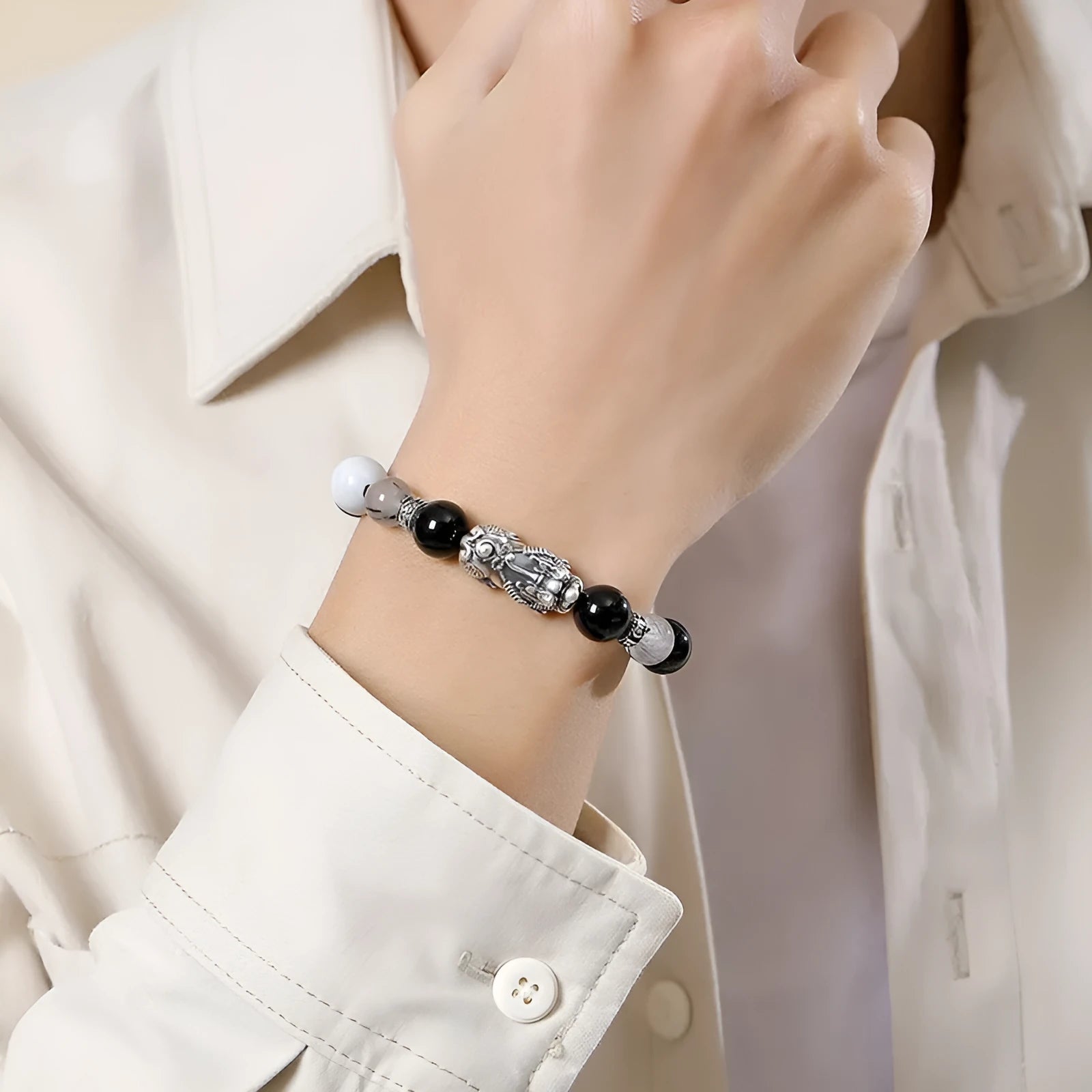 Sterling silver hand-woven bracelet with animal tassels and couple certificate in national fashion style
