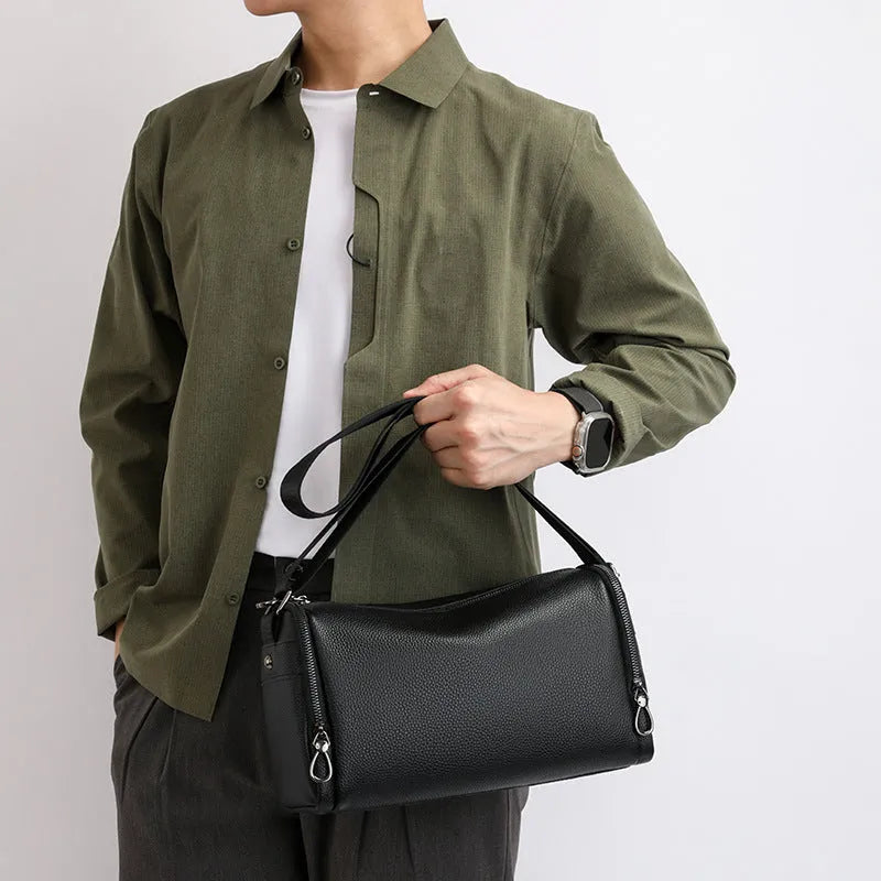 Genuine leather crossbody cowhide shoulder bag for men in brown colour with stitching detail
