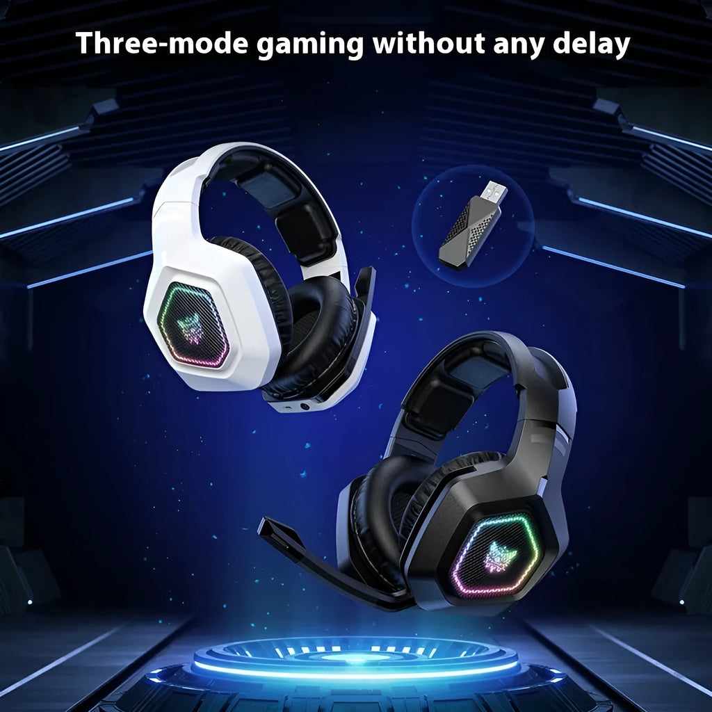 Wireless gaming headset with RGB luminous lighting, Bluetooth and 2.4G connectivity, in black