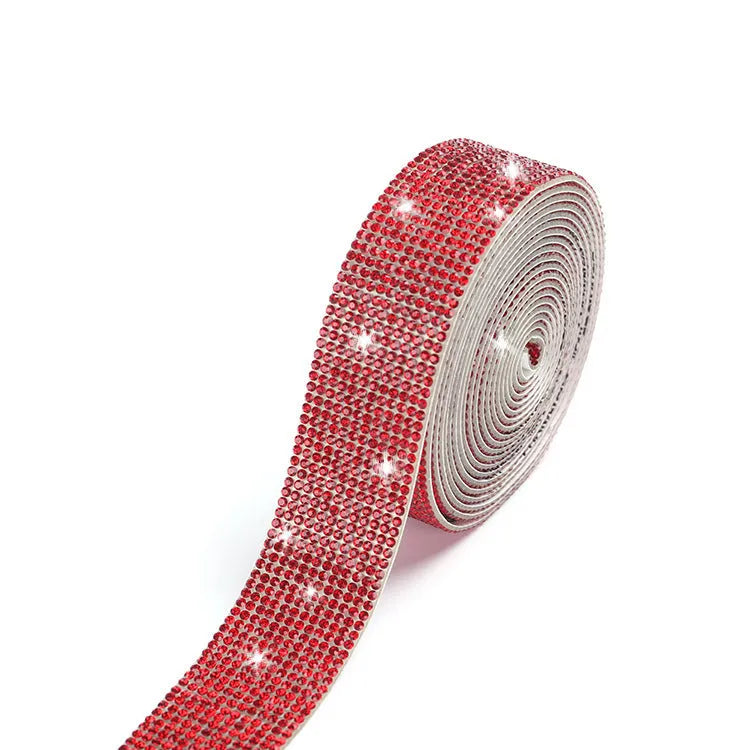 Self-adhesive glass water drill strip on a 1-yard roll for clothing and shoe decoration.