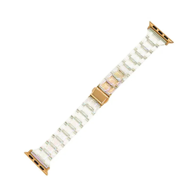 Colourful transparent laser carved resin watch strap for Apple Watch with 22mm connector on white background