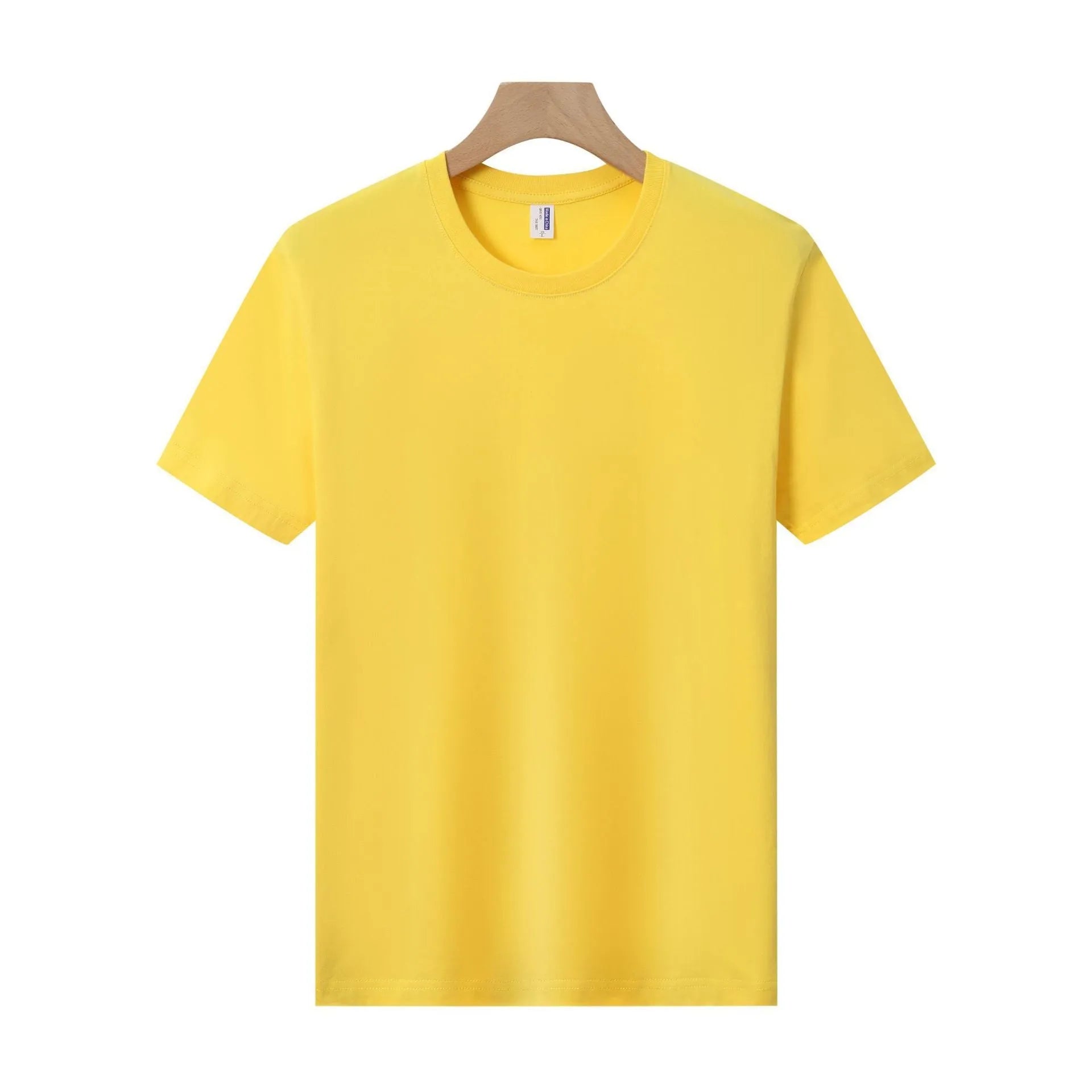 A loose-fit, thick cotton T-shirt in a solid colour, shown on a hanger.
