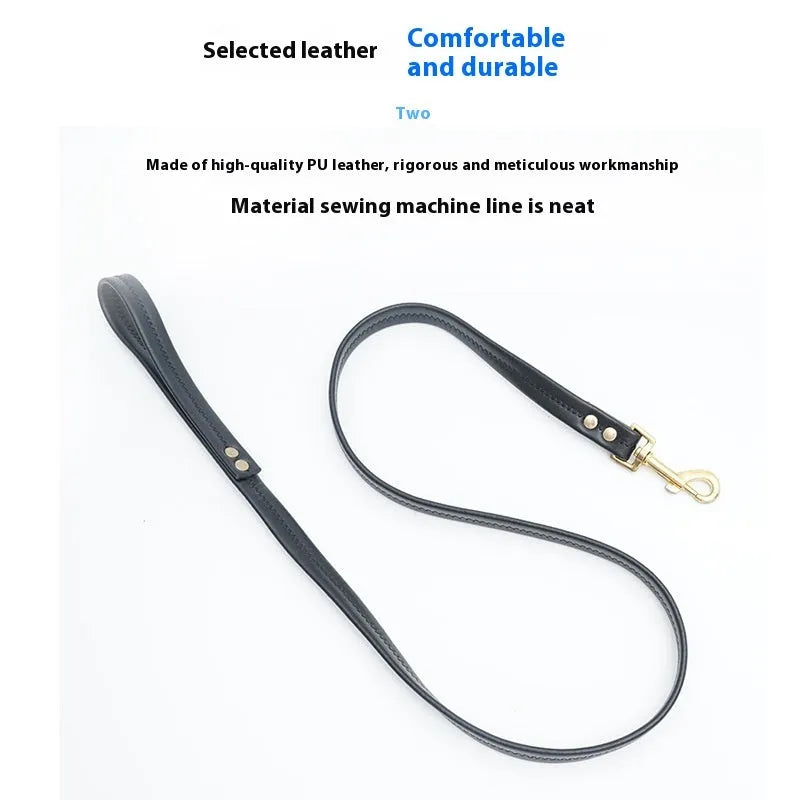 Black PU leather pet traction belt with adjustable length for dog walking
