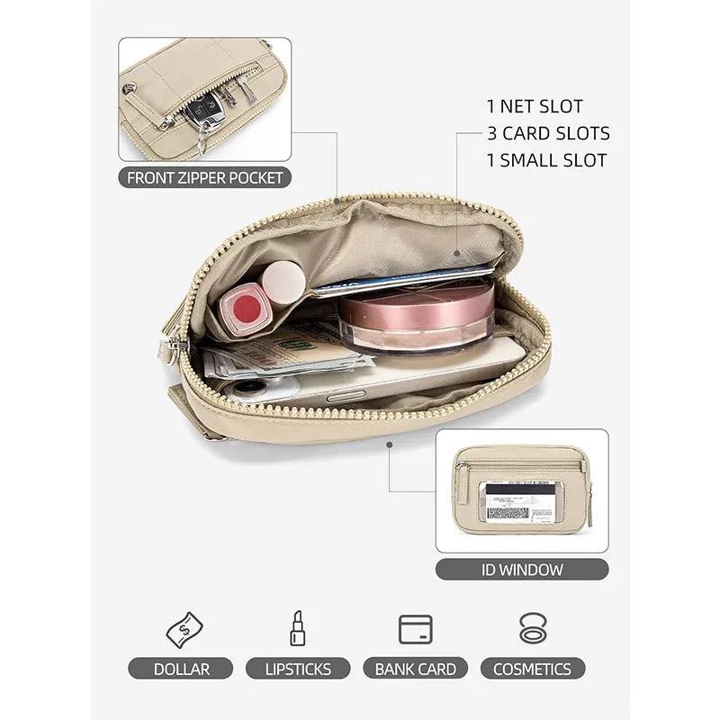 Waterproof quilted women's crossbody handbag with transparent deck panel in nylon material