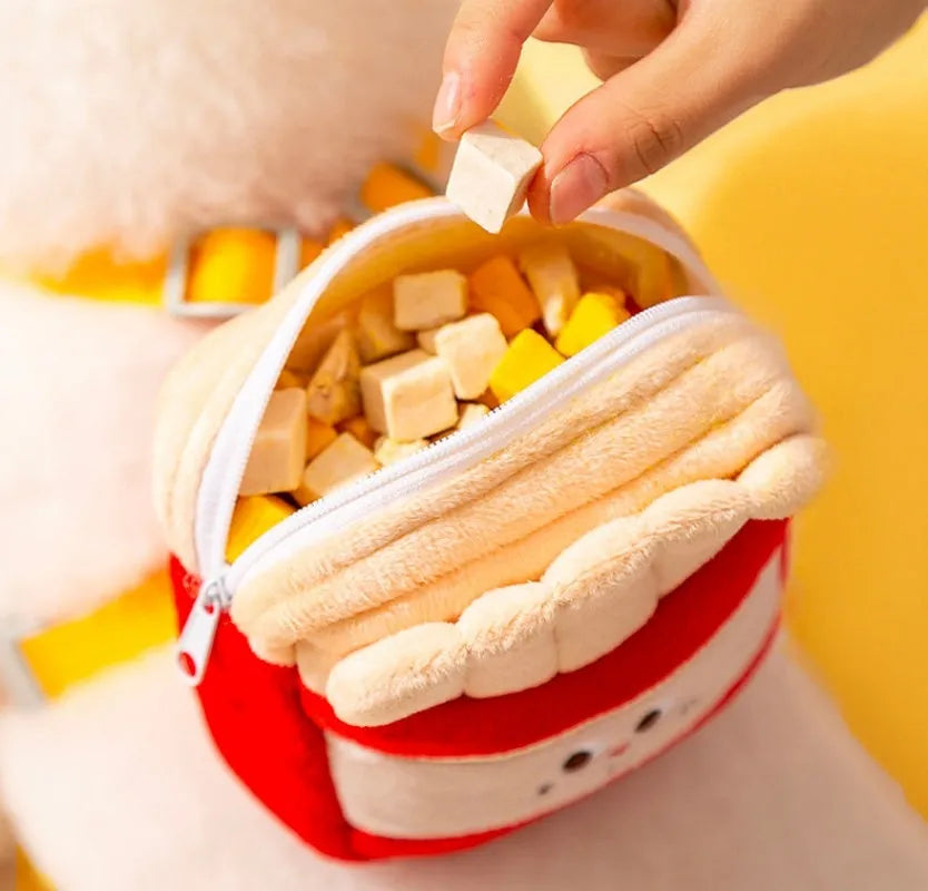 Cute cartoon hamburger print on an adjustable vest-style dog leash and harness.