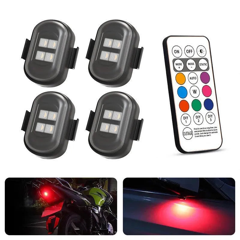 Motorcycle LED warning light with wireless remote control, ABS housing, universal fit for most bikes