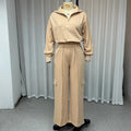 Women's light camel polyester lapel top and wide leg trouser two-piece work clothes set