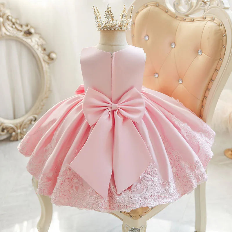 Baby flower girl dress in white with large big bow, princess style, 80-140cm polyester