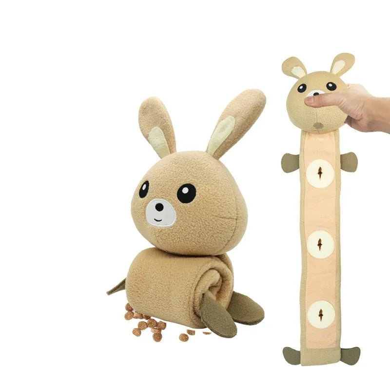 Plush fleece rabbit dog toy with sound maker, food hiding function, 650mm length