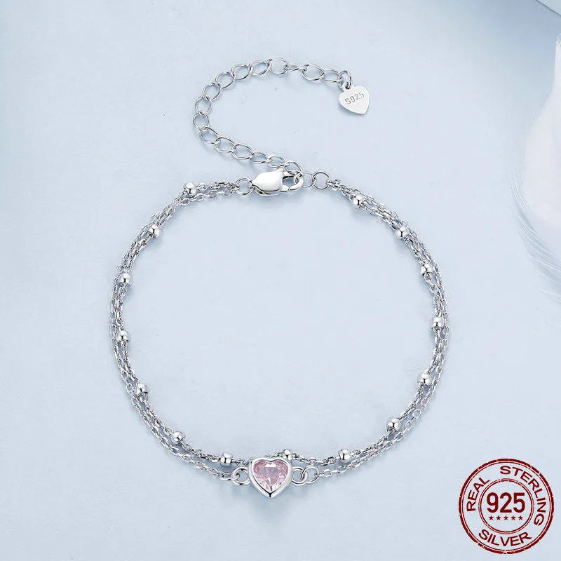 925 sterling silver bracelet with heart charm on adjustable chain