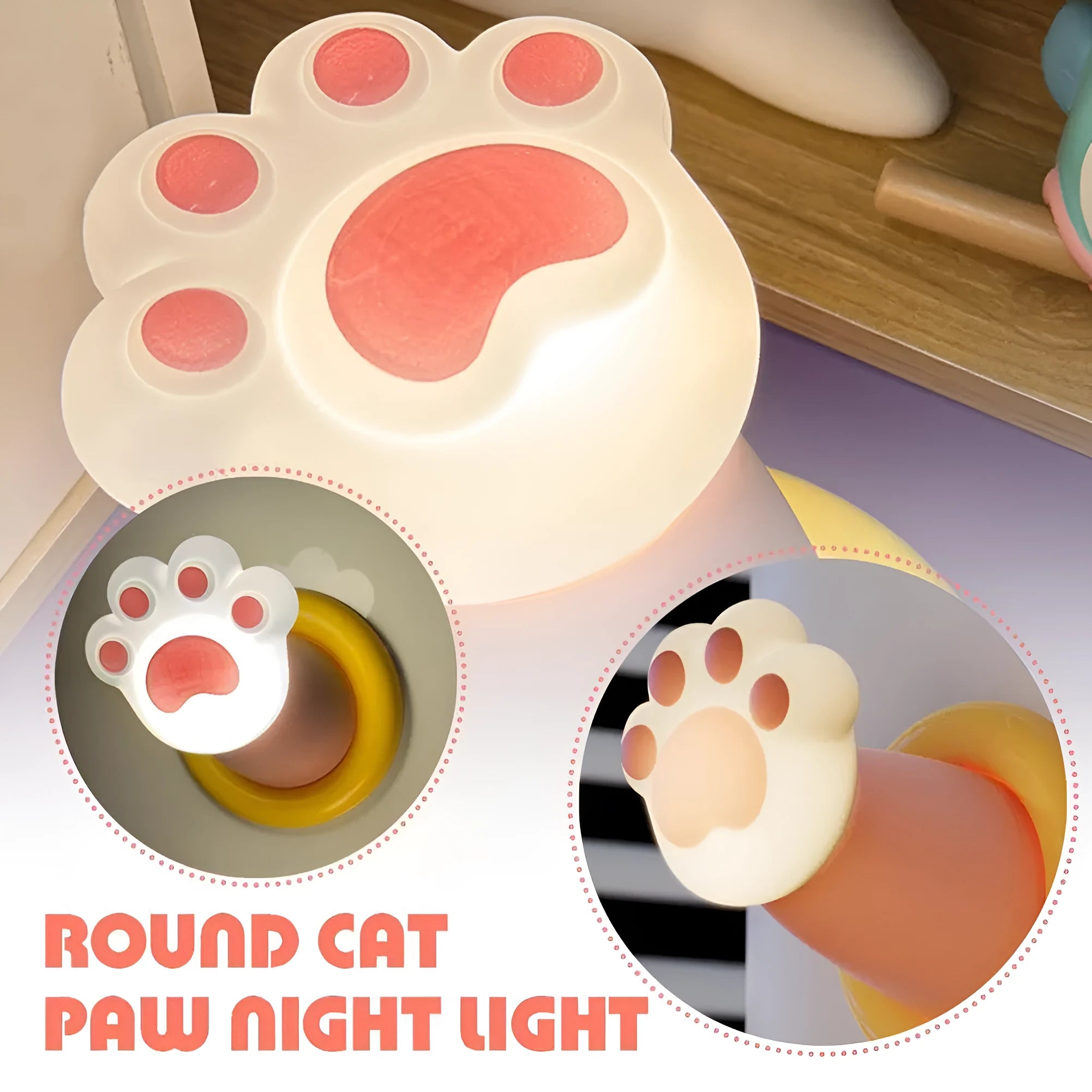 White cat paw shaped rechargeable touch lamp with dimmable brightness settings