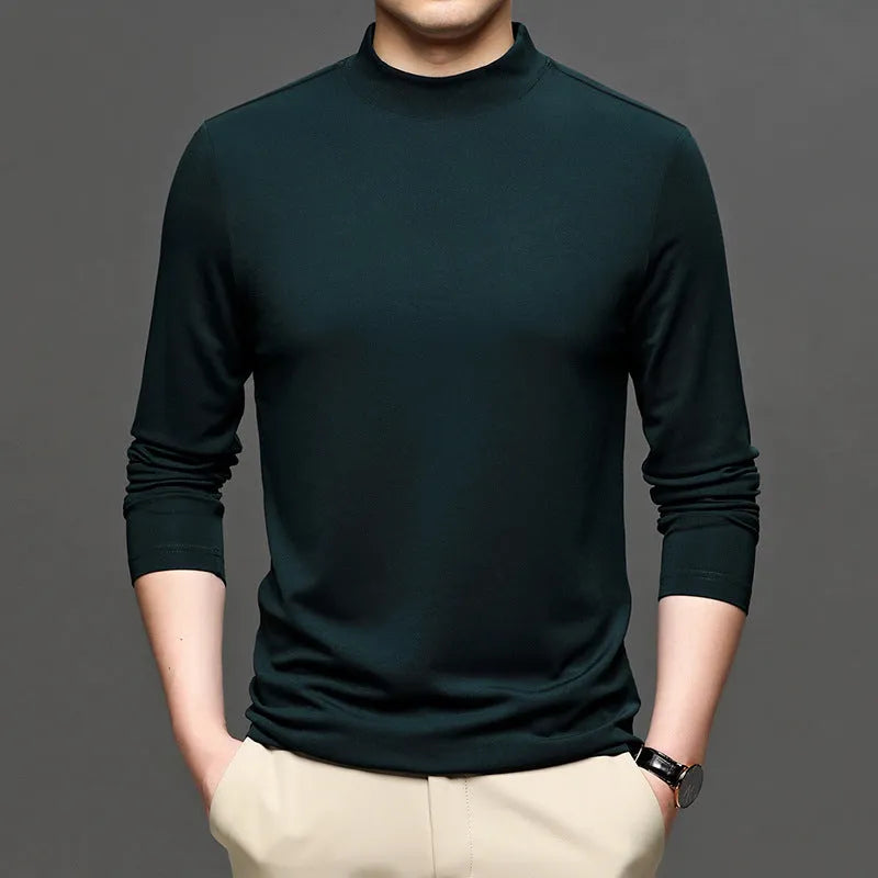 Men's half-high collar long sleeve modal undershirt in solid colour, pullover style