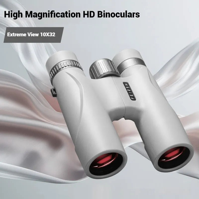 Blue or grey coloured 10x32 compact binoculars with wine red film imaging.