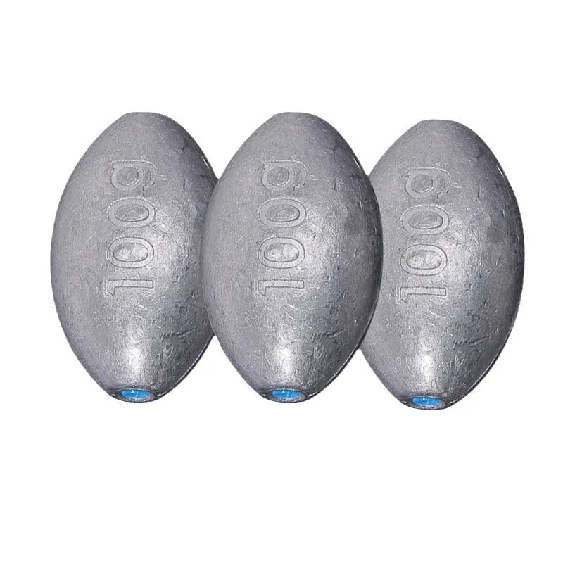 Tongxin scale pattern olive lead fishing sinker with plastic core, showing rugby shape and weight options.