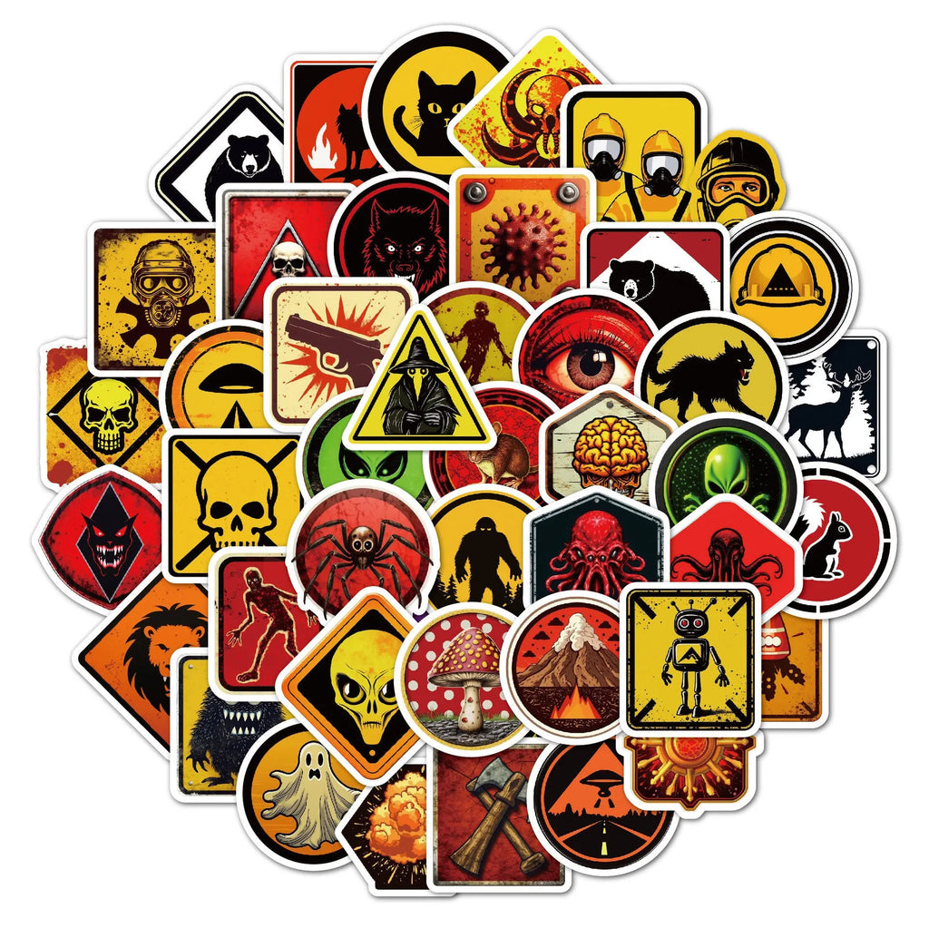 Waterproof motorcycle helmet stickers pack with warning slogans measuring 6-8cm