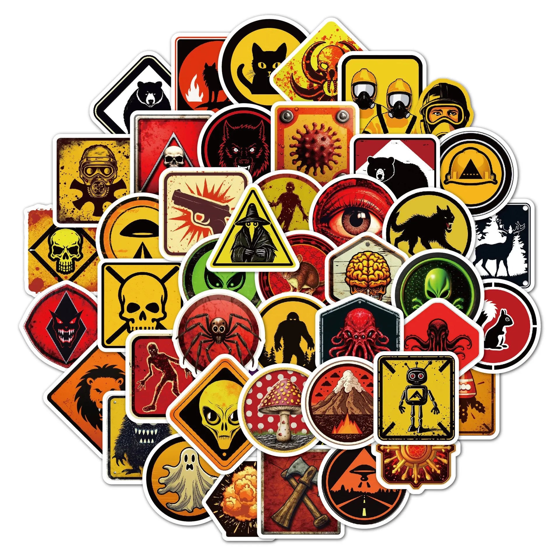 Waterproof motorcycle helmet stickers pack with warning slogans measuring 6-8cm