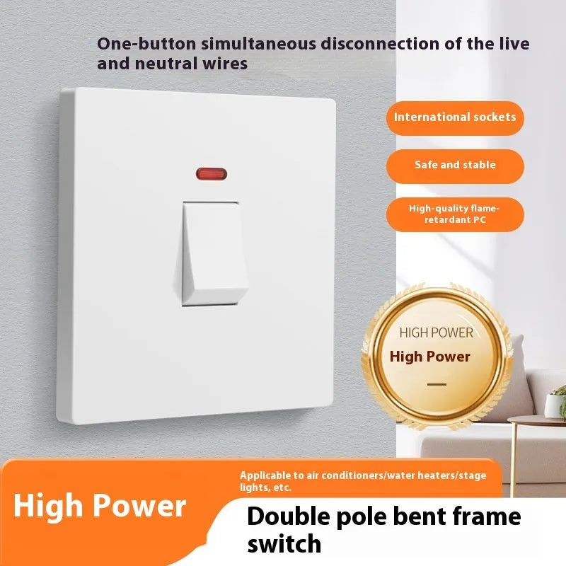 Curved rack high-power electrical switch with light panel in gold, grey, or white.