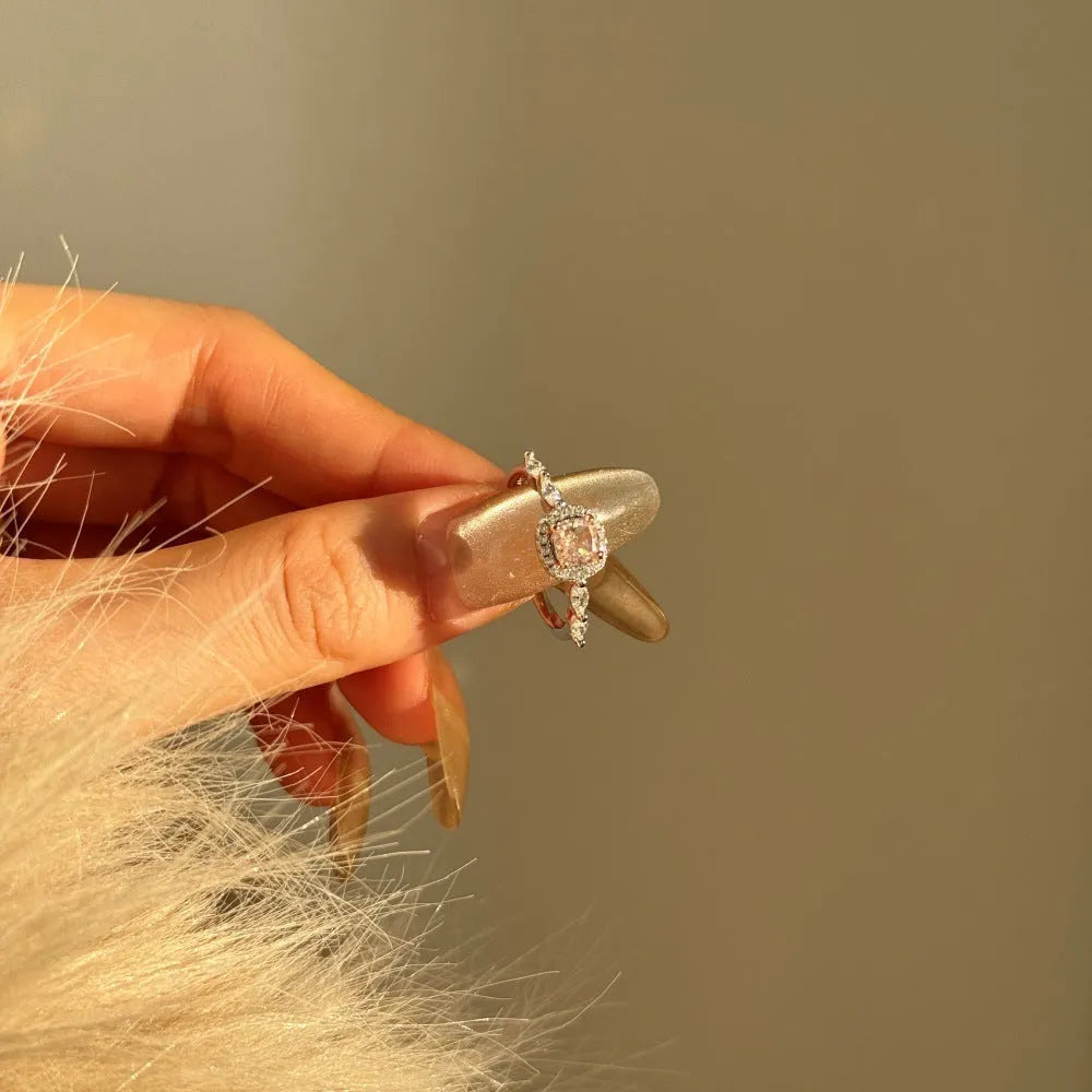Layered cube sugar silver ring with platinum finish on white background, available in sizes No 5 to No 9