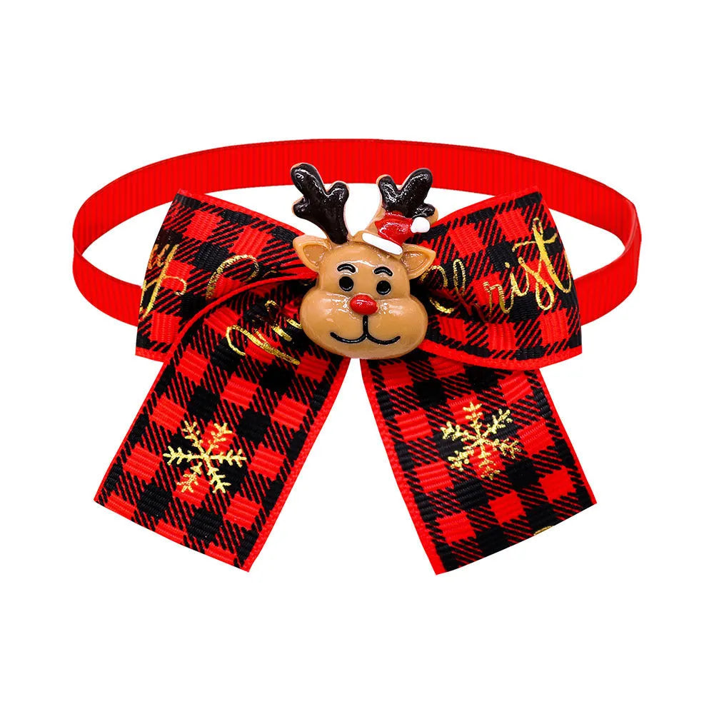 British-style polyester Christmas pet bow tie accessory in red and green on white background