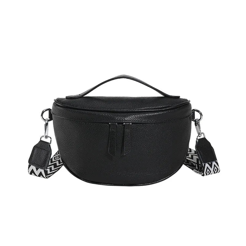 Ladies casual leather crossbody bag in top grain cowhide, soft finish, 25x14x9cm, beige colour