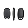 Black ABS plastic wireless car remote control key fob with buttons, shown next to a CR2032 battery.
