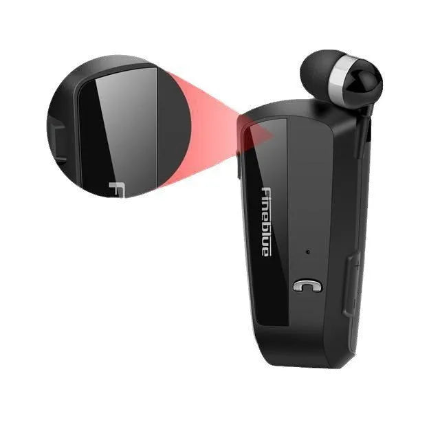 Retractable business collar single-ear Bluetooth headset in black with clip-on design