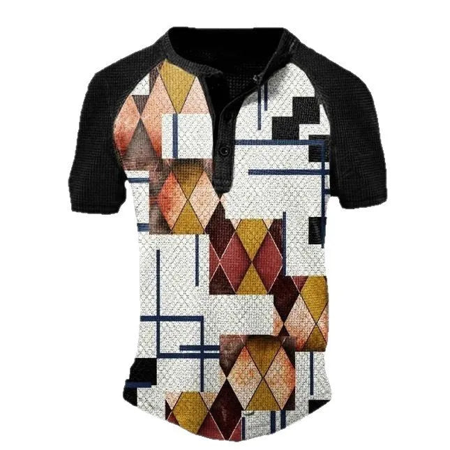 Men's short sleeve casual shirt with lapel button collar in polyester bird's eye cloth for summer sports